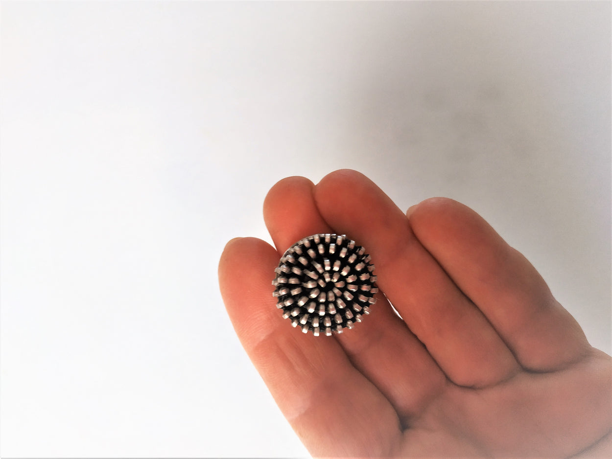 Large white metal ring "Hedgehog"