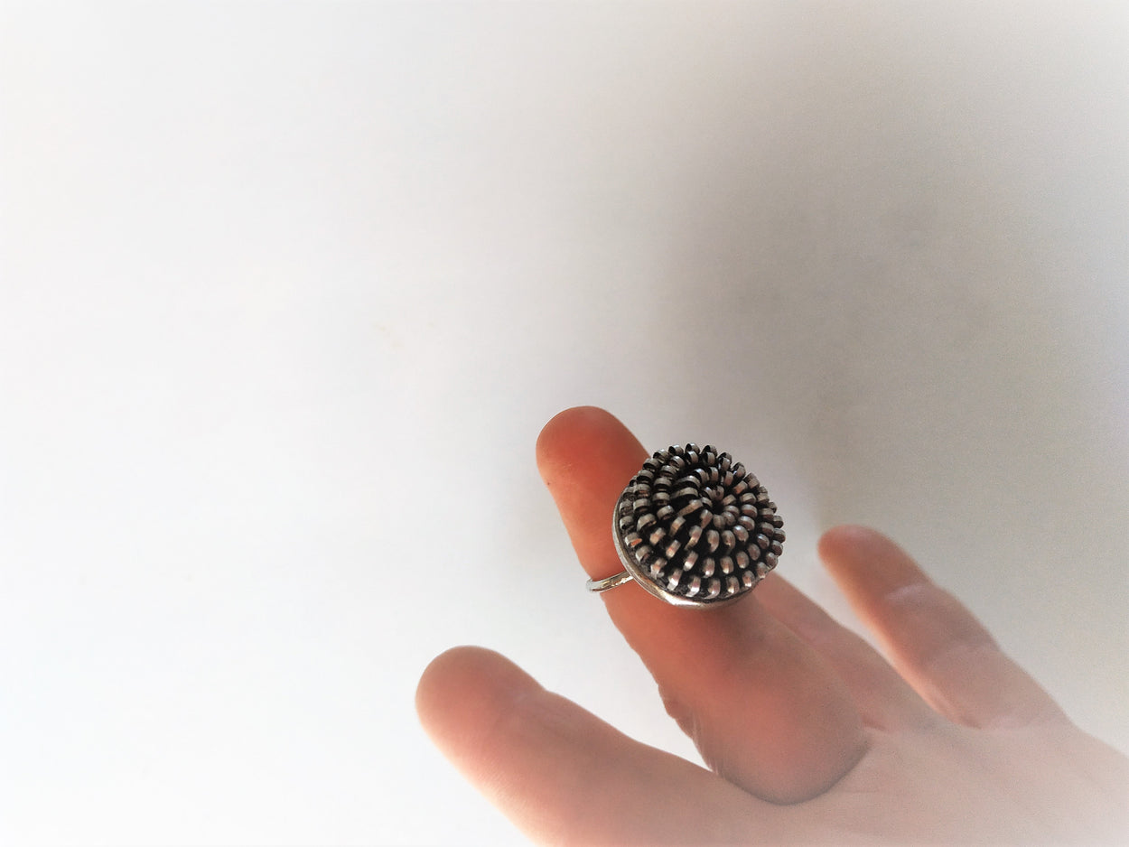 Large white metal ring "Hedgehog"