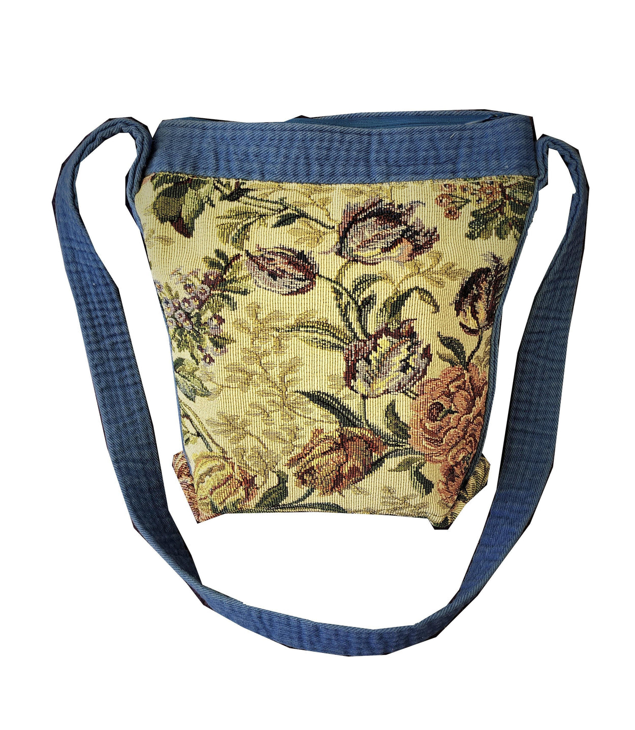 Bags made of tapestry with a long blue-gray handle and a zipper - GLEZANT designer goods store.