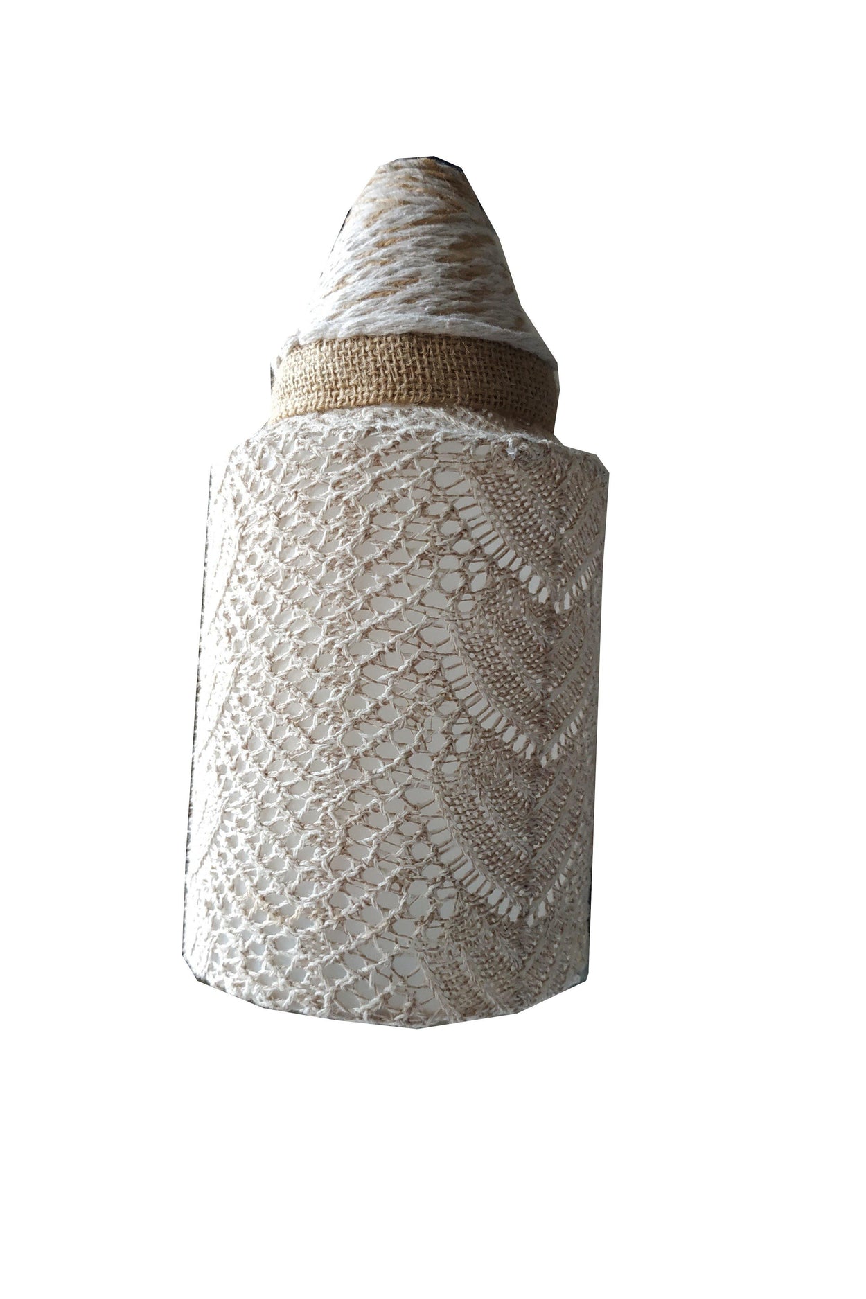 Unique handmade table lamp and a lampshade made of lace fabric - GLEZANT designer goods store.