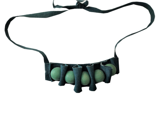 Modern necklace made of green suede and green wooden balls - GLEZANT designer goods store.