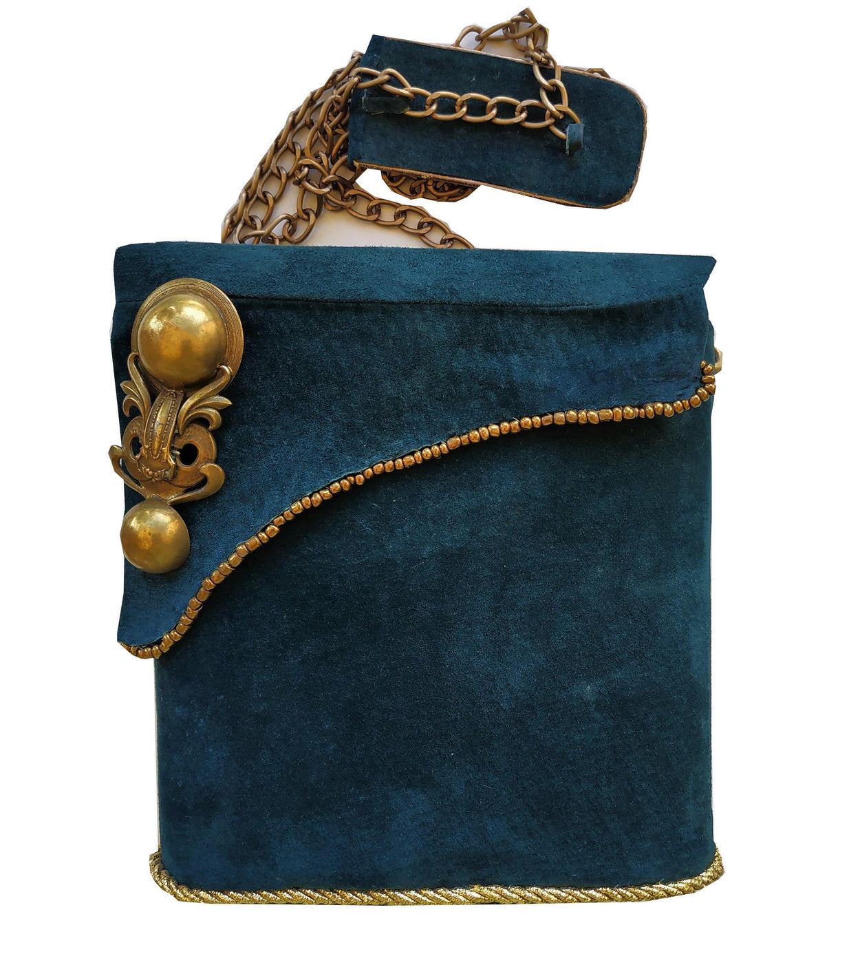 Exclusive Suede sea-green box-bag with a long chain handle - GLEZANT designer goods store.