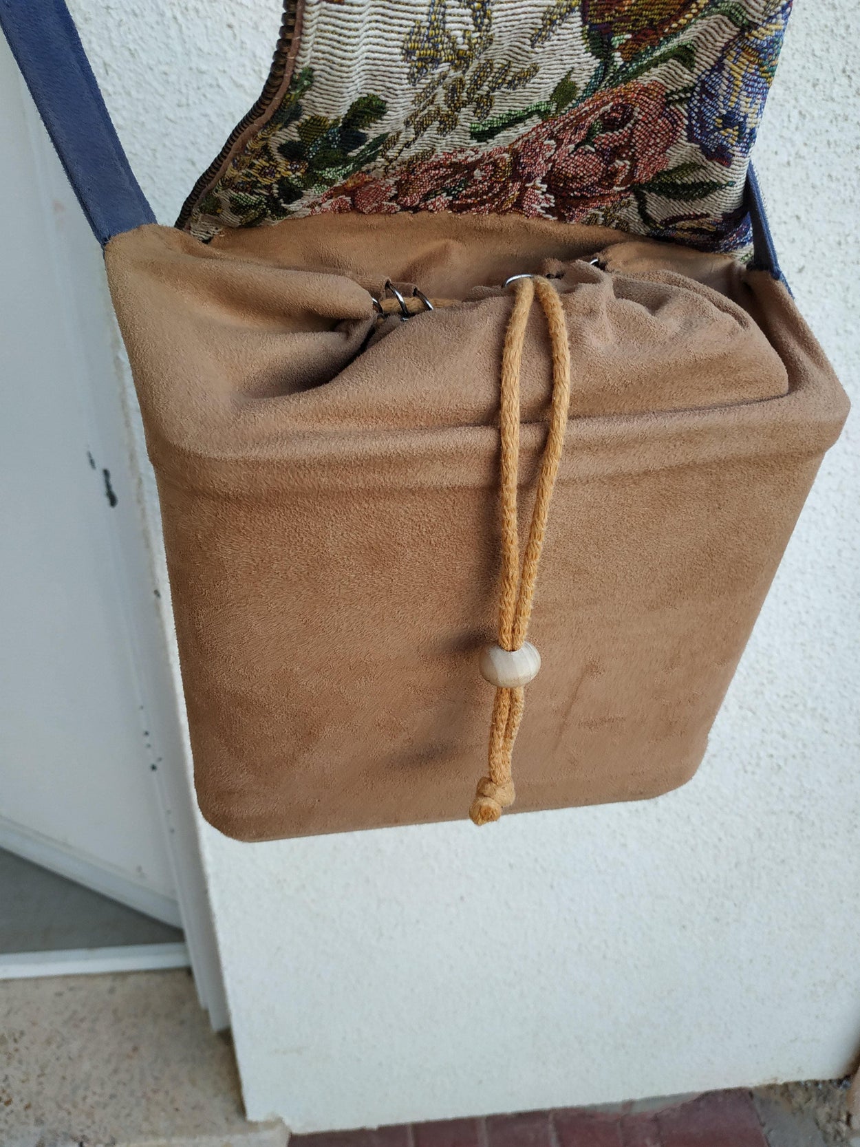 Cube-bag made of artificial suede, tapestry and leather - GLEZANT designer goods store.