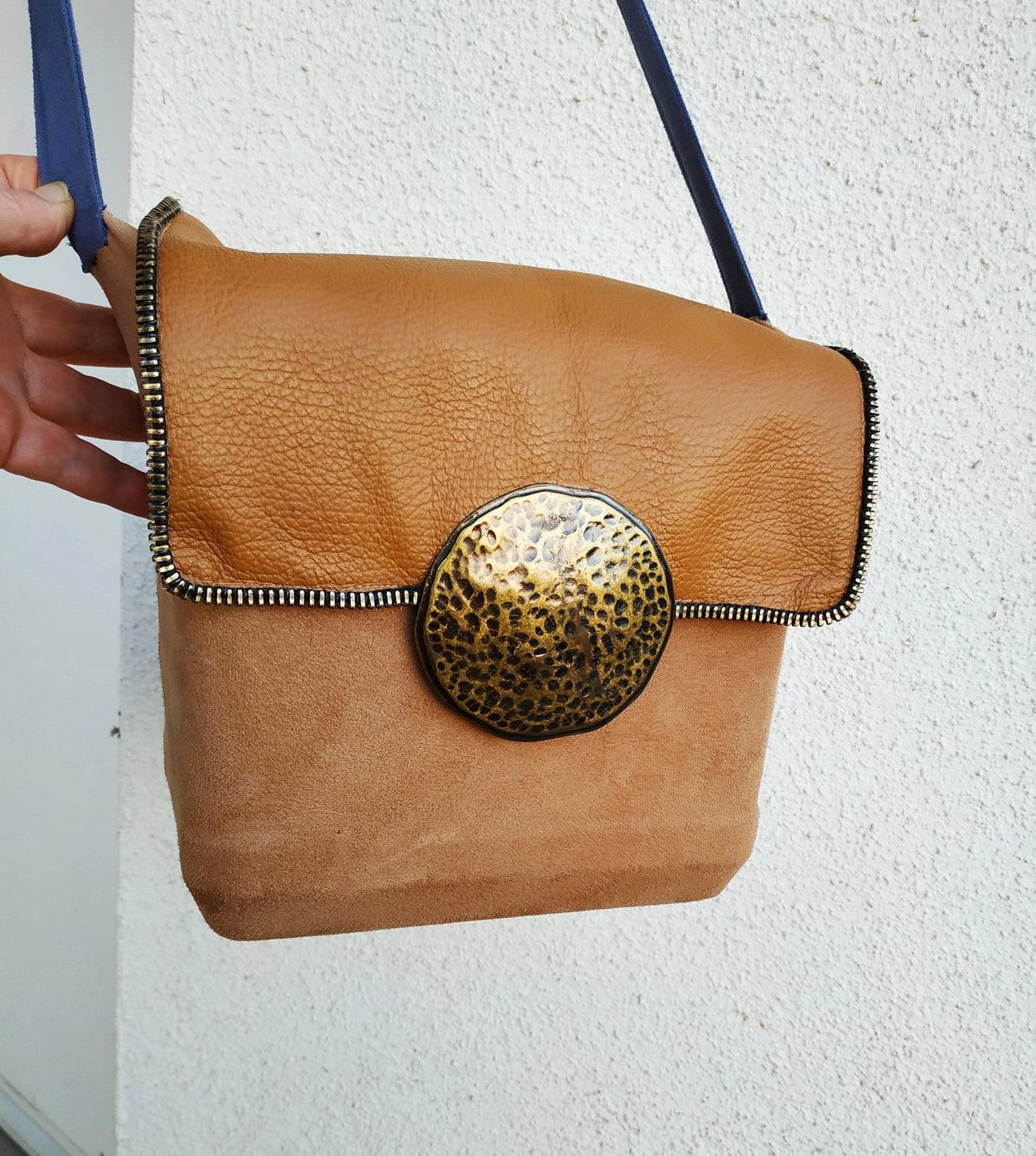 Cube-bag made of artificial suede, tapestry and leather - GLEZANT designer goods store.