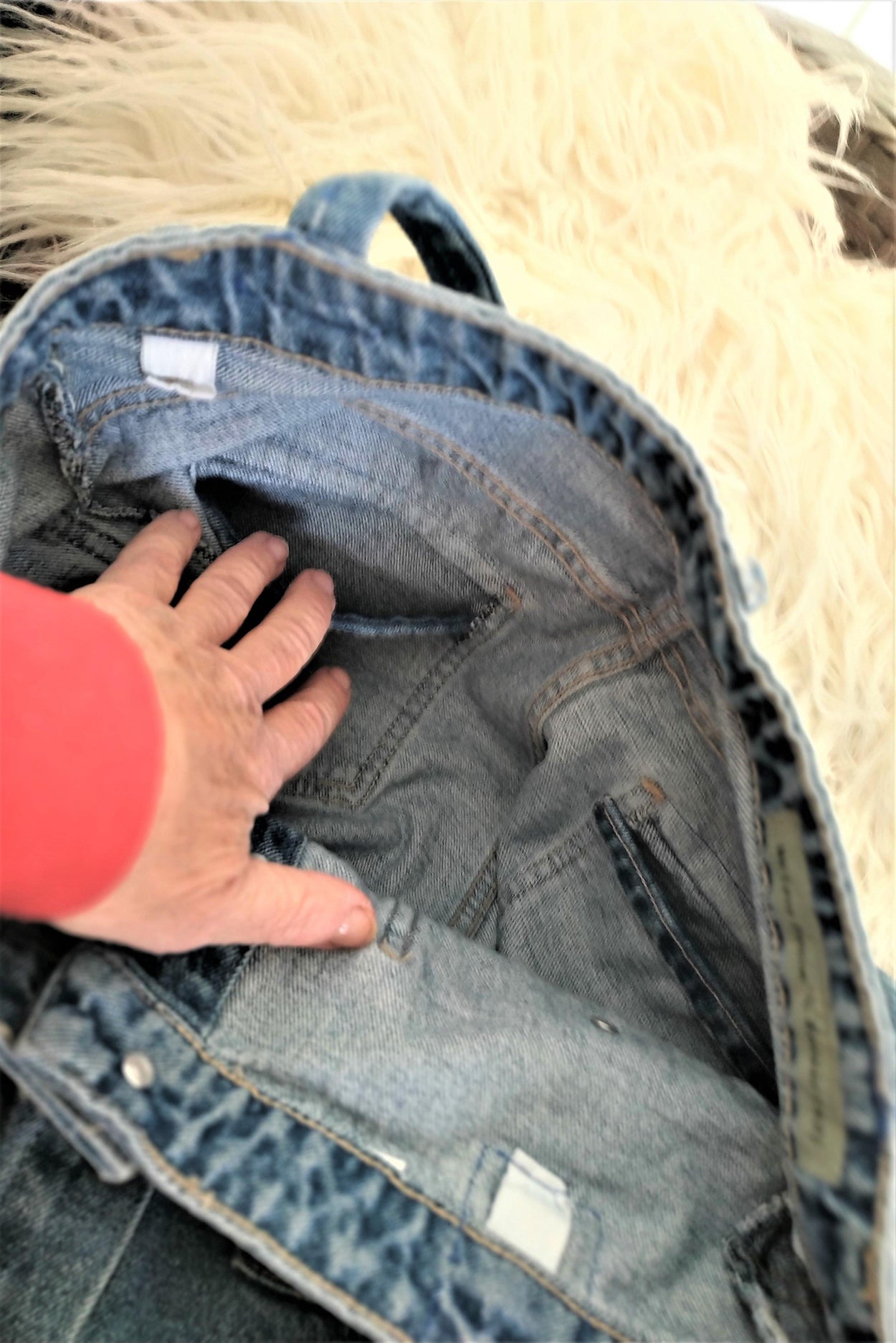 Denim tote bag with two outer and two inner pockets - GLEZANT designer goods store.