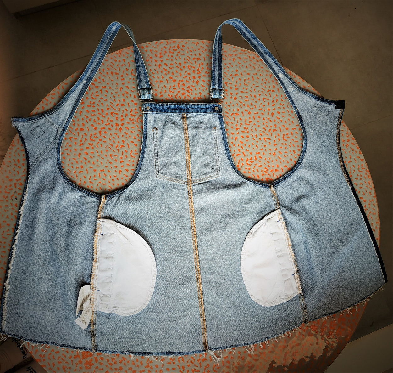 Denim apron with three pocket