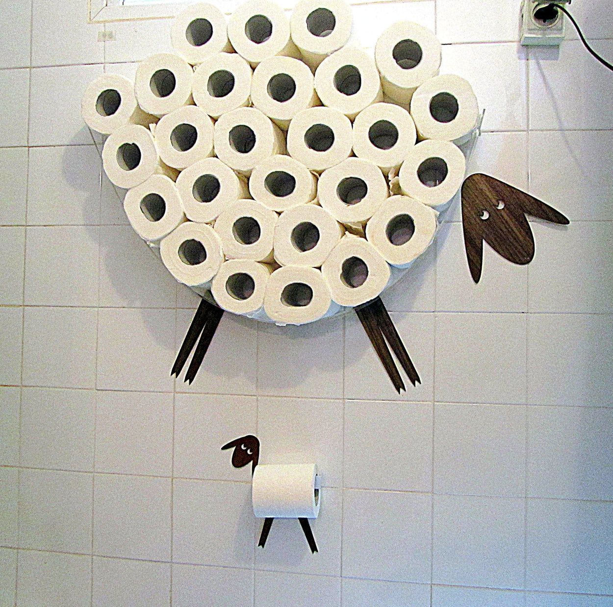 Shelf-Sheep for storing of toilet paper rolls with a roll holder-lamb - GLEZANT designer goods store. 