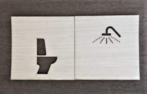 Bathroom sign. Wooden Sticker restroom door and shower - GLEZANT designer goods store.
