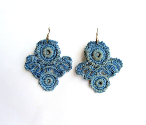 The lightest earrings lace denim with special impregnation for hardness, strength and for repulsion pollution. - GLEZANT designer goods store.