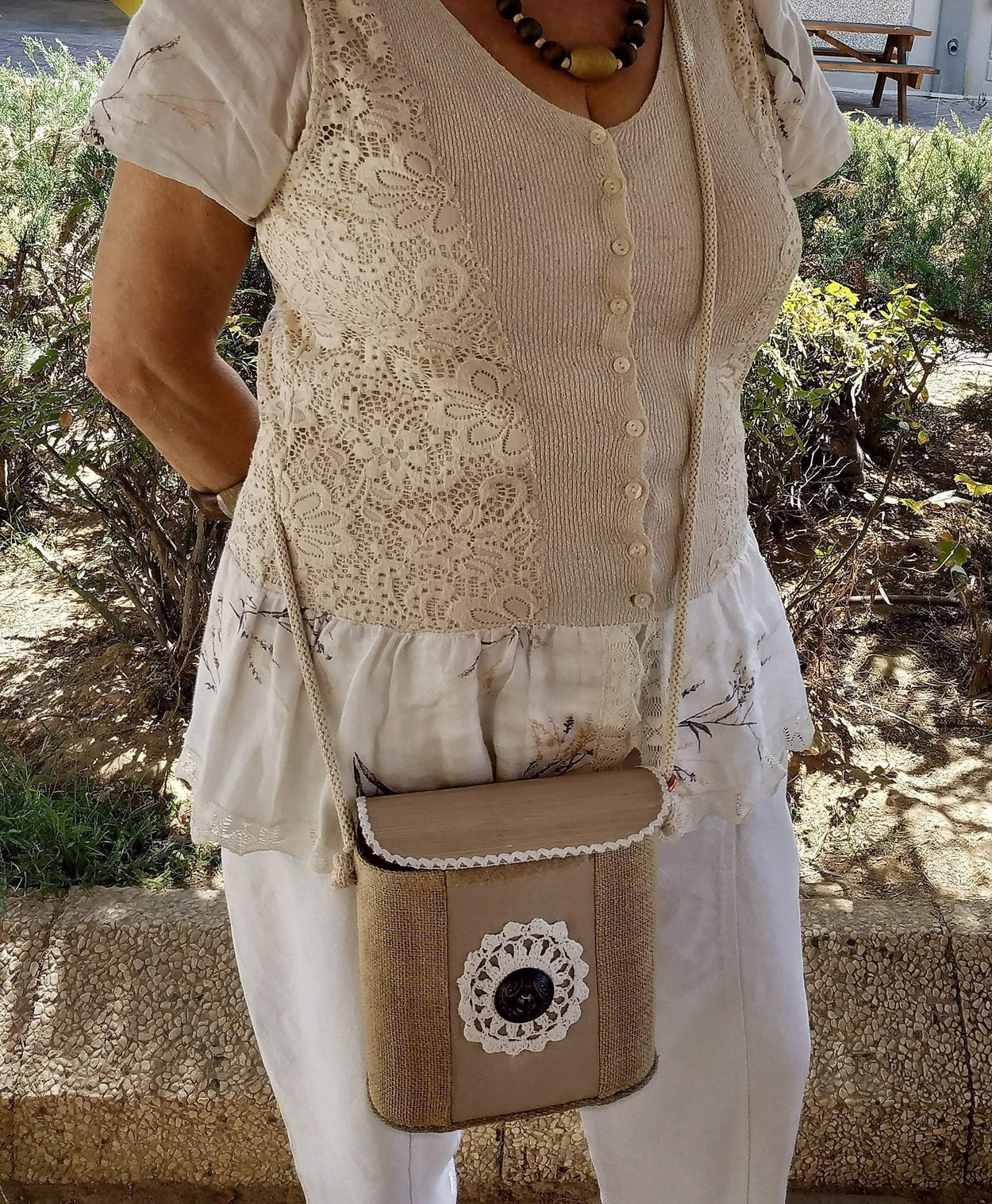 Exclusive light crossbody burlap box-bags in Boho style - GLEZANT designer goods store.
