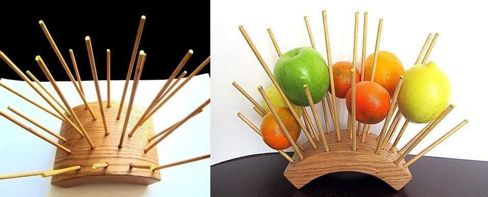 Unique wooden fruit holder where each fruit hangs in the air - GLEZANT designer goods store.