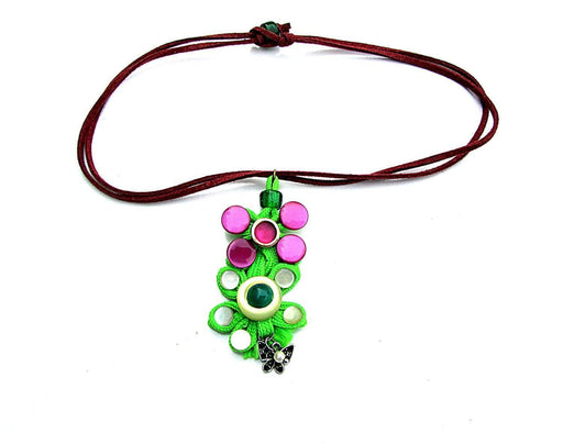 Pendants of two types made of various buttons and a green cord. Summer fun necklaces made of various buttons. - GLEZANT designer goods store. 