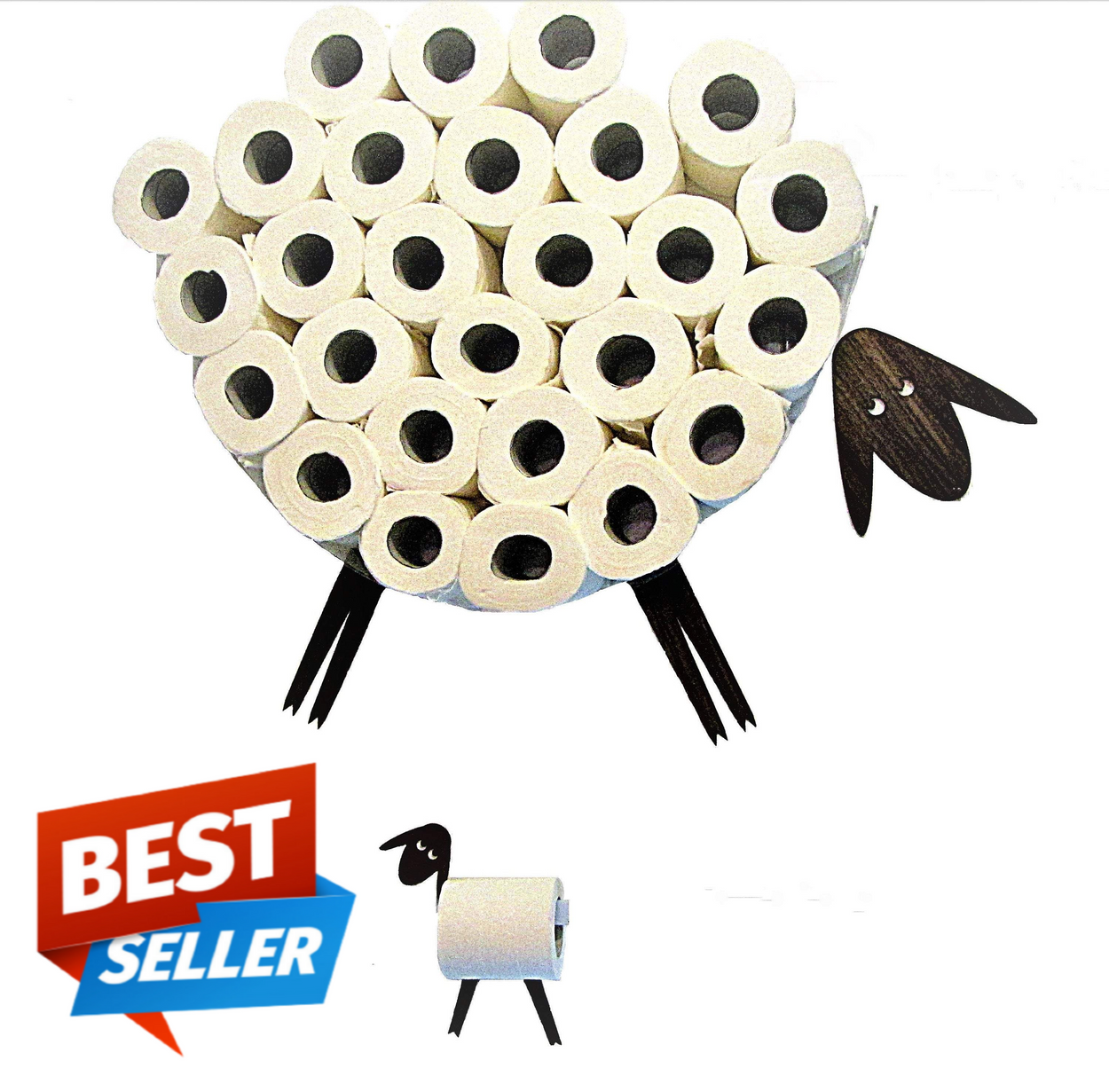 Shelf-Sheep for storing of toilet paper rolls with a roll holder-lamb - GLEZANT designer goods store.