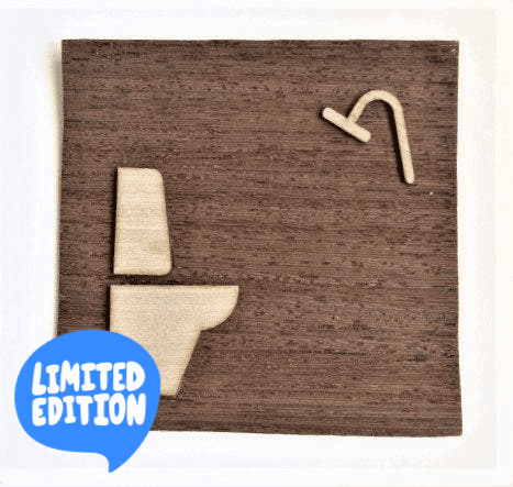 Bathroom sign. Wooden Sticker restroom door and shower - GLEZANT designer goods store. 