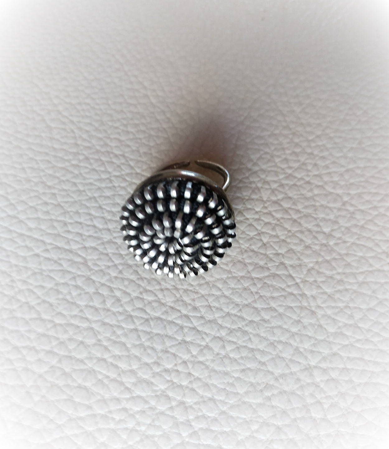 Large white metal ring "Hedgehog"