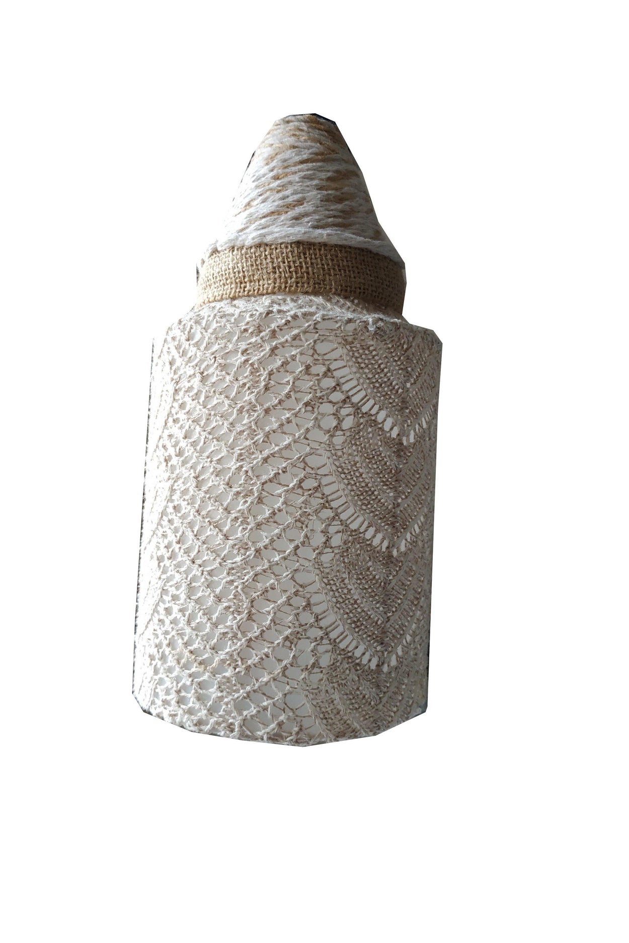 Unique handmade table lamp and a lampshade made of lace fabric - GLEZANT designer goods store. 