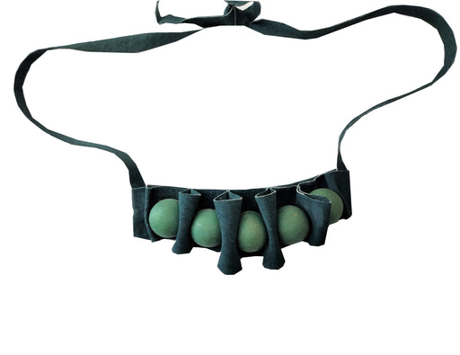 Modern necklace made of green suede and green wooden balls - GLEZANT designer goods store. 