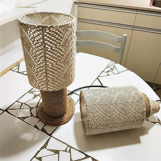 Unique handmade table lamp and a lampshade made of lace fabric