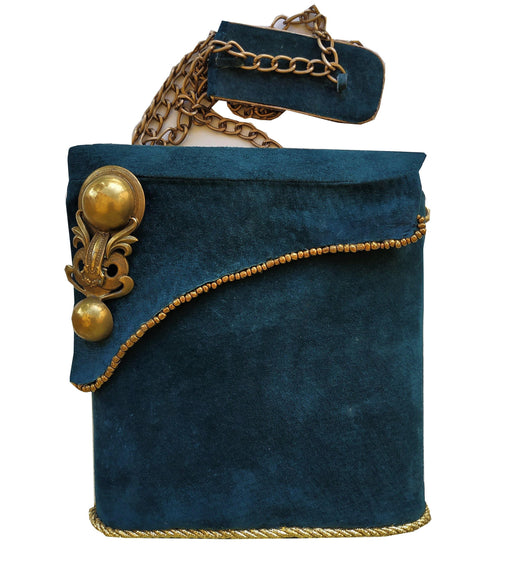 Exclusive Suede sea-green box-bag with a long chain handle - GLEZANT designer goods store. 