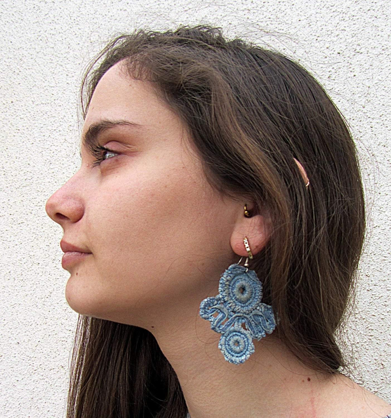 The lightest earrings lace denim with special impregnation for hardness, strength and for repulsion pollution. - GLEZANT designer goods store. 