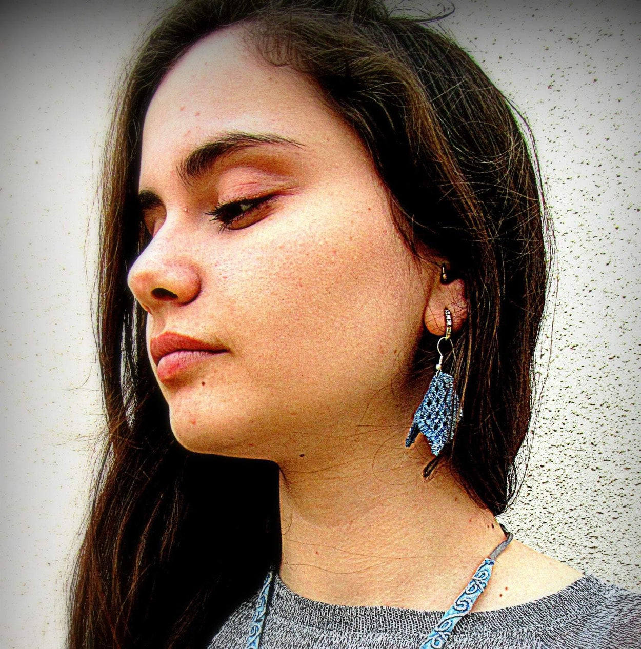 The lightest earrings lace denim with special impregnation for hardness, strength and for repulsion pollution. - GLEZANT designer goods store. 