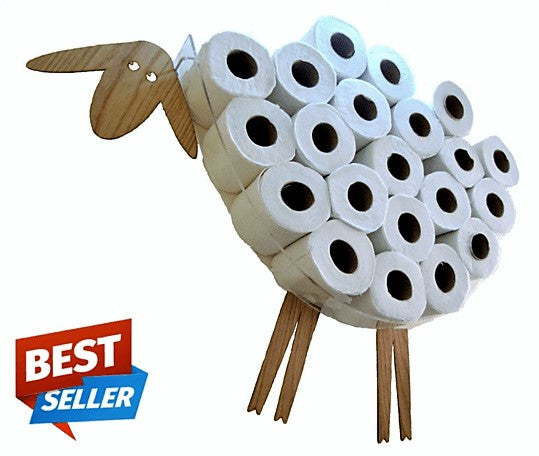 Art & Artifact Sheep Toilet Paper Roll Holder - Metal Wall Mounted or Free Standing Bathroom Tissue Storage, 7 Rolls