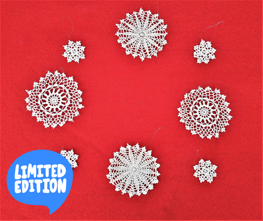 Set of 8 knitted snowflakes for Christmas Tree of as a decorations of the house - GLEZANT designer goods store. 