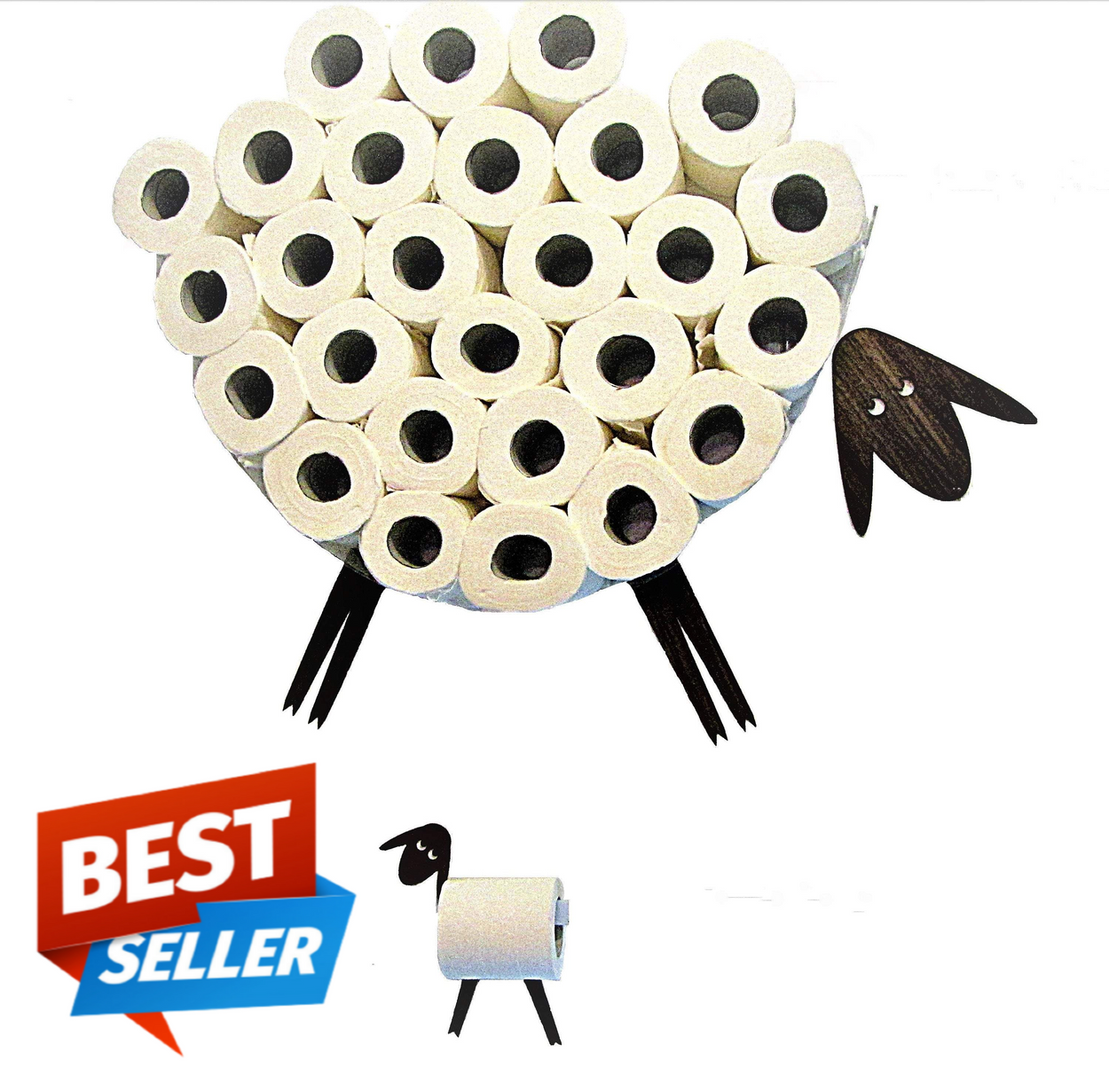 Shelf-Sheep for storing of toilet paper rolls with a roll holder-lamb - GLEZANT designer goods store. 