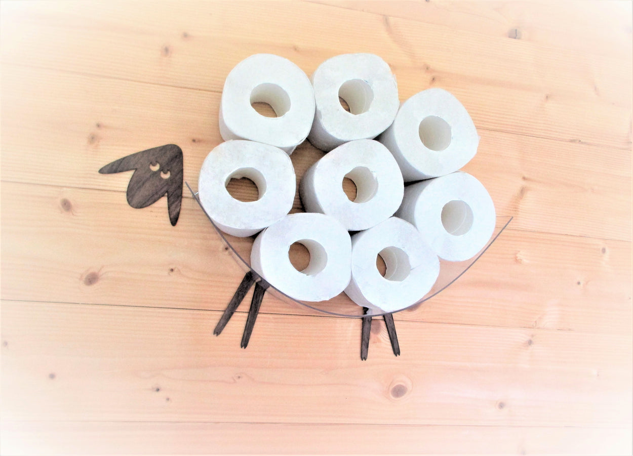 Shelf-Sheep for storing of toilet paper rolls with a roll holder-lamb - GLEZANT designer goods store.